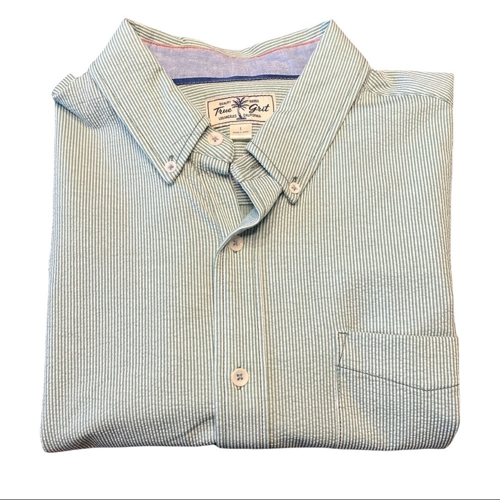 True Grit Knit Stretch Seersucker Short Sleeve One Pocket Shirt NWOT